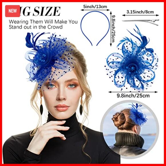 4-Piece Mesh Feather Fascinator Set for Tea Party Wedding Cocktail Events main image 5